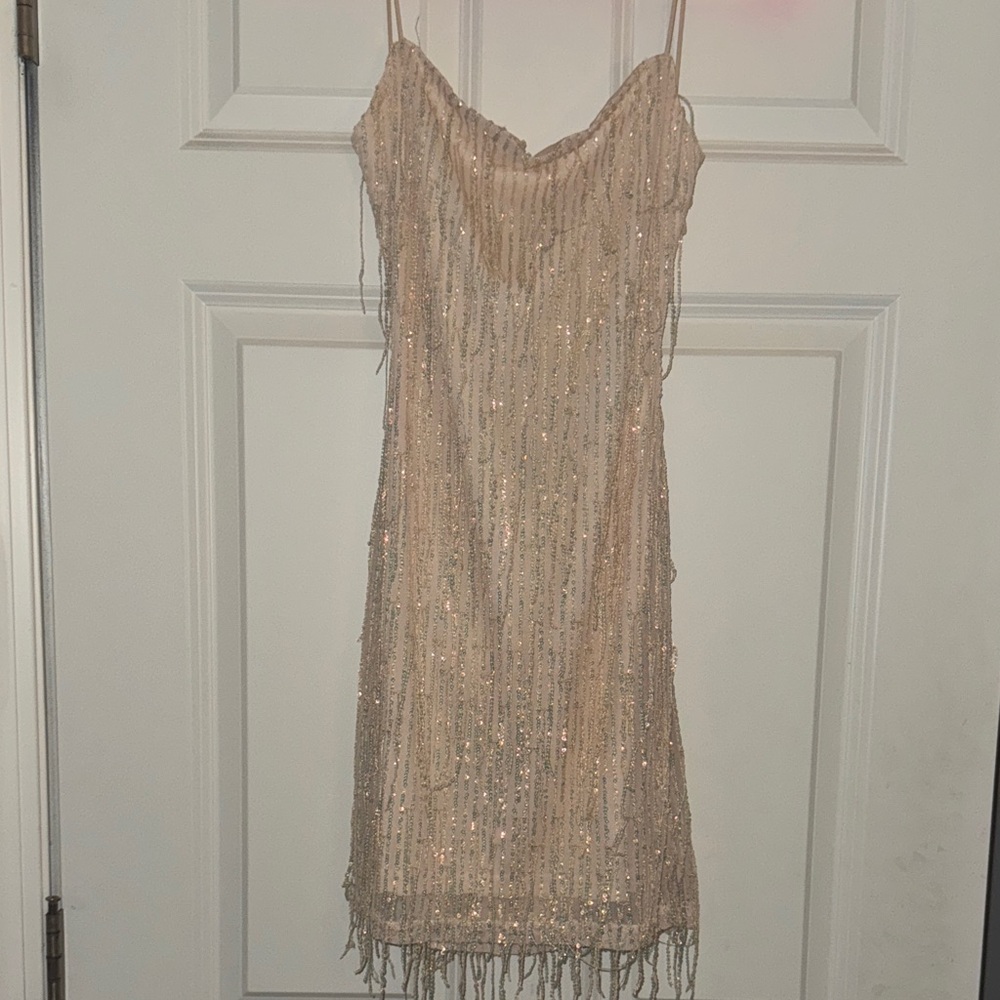 Elegant Sequin Fringe Dress - Gold